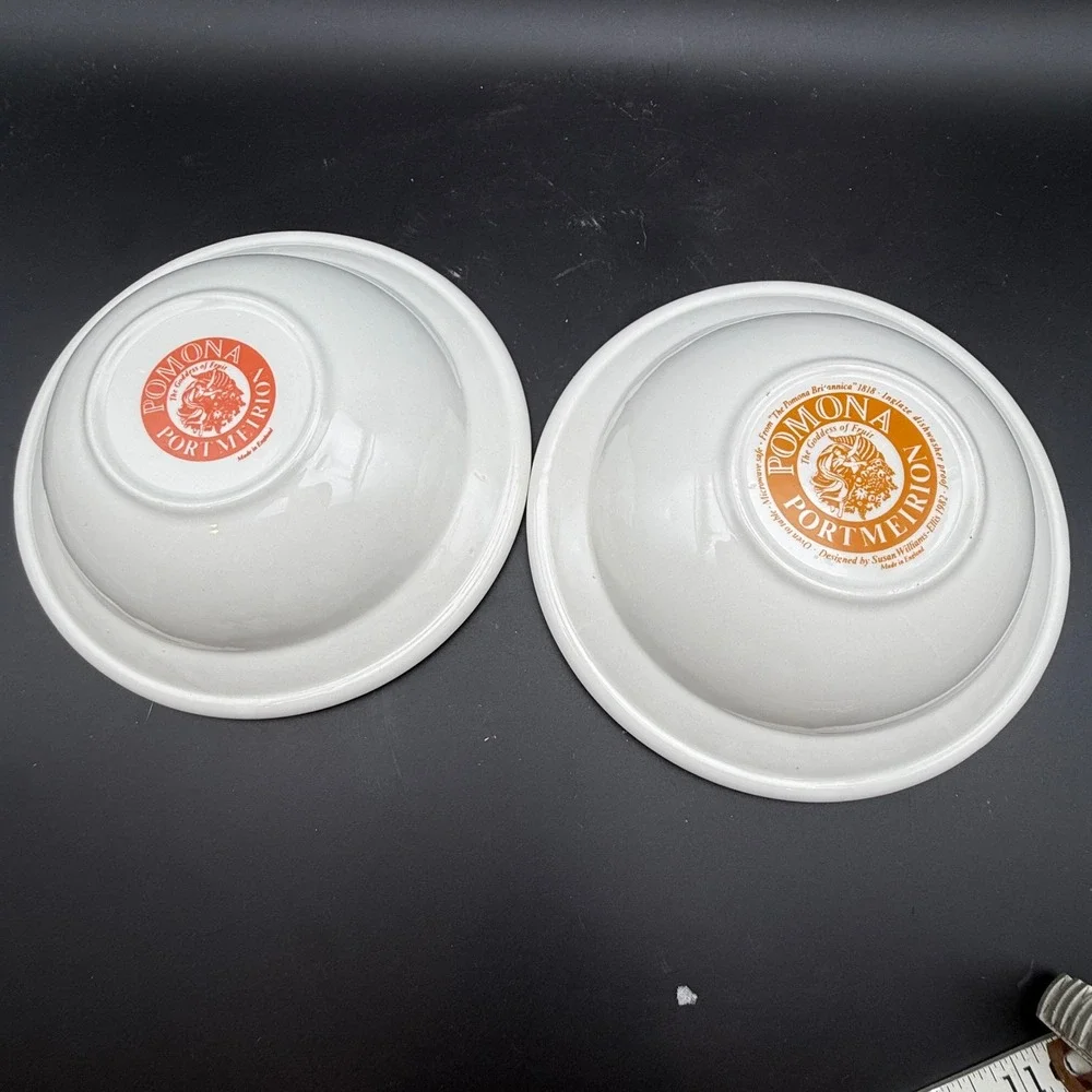 Vintage Portmeirion Pomona Rimmed Cereal Bowls Set 2 Fruit Botanical Cottagecore